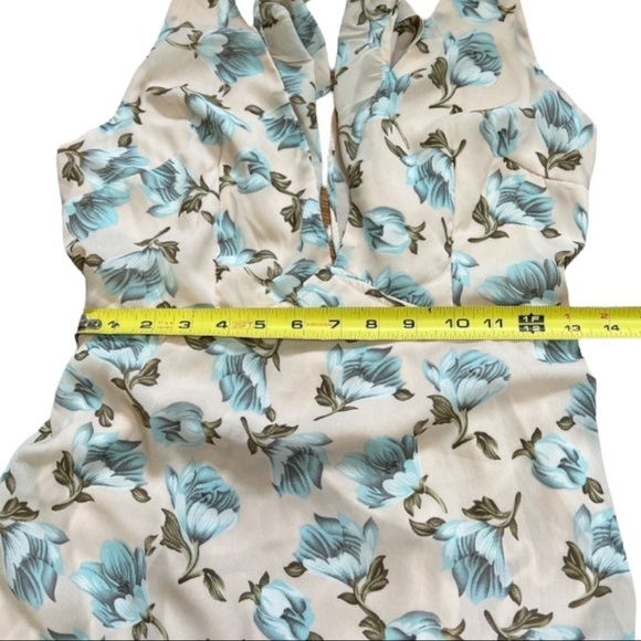 SOIEBLU WOMEN’S MAXI SLIT FLORAL RUFFLE HALTER V NECK PINK DRESS SIZE L - Picture 12 of 13